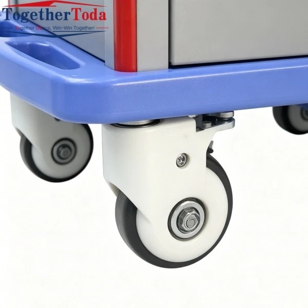 Medical Rolling Cart with Drawers Caster Wheel Close-Up